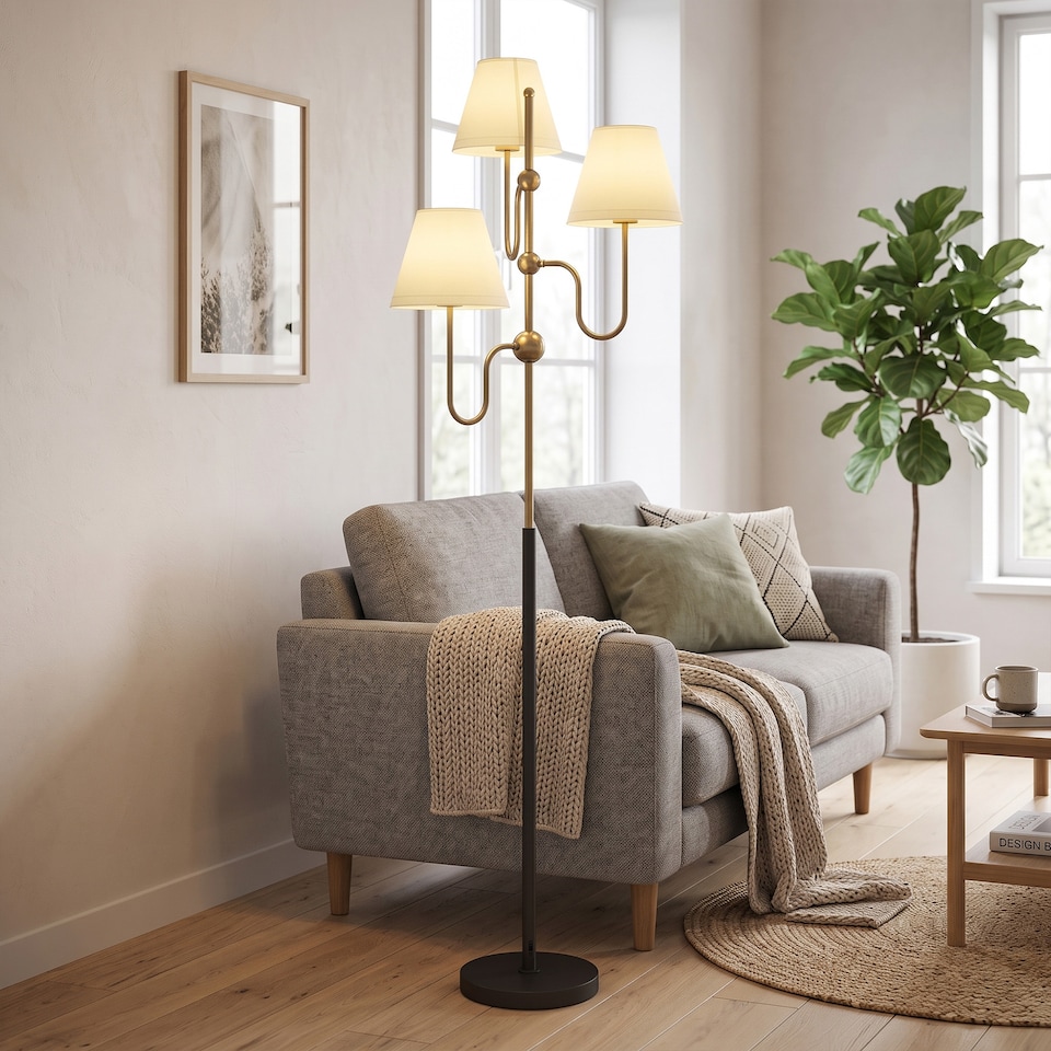 image 1 of HOMCOM 3-Light Floor Lamp, 165 cm Tall Standing Lamp with Foot Switch