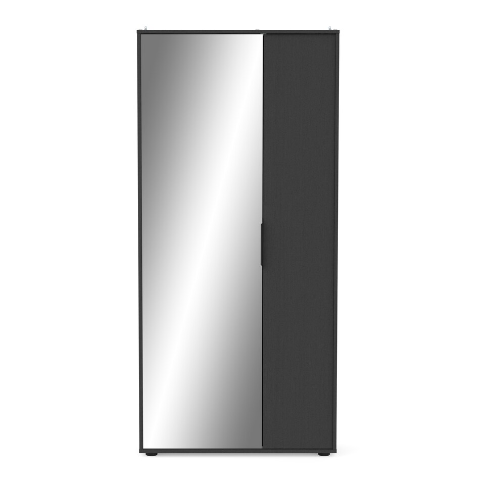 FURNICOMP Zurich 2 Door Black Large Tall Mirrored Shoe Storage