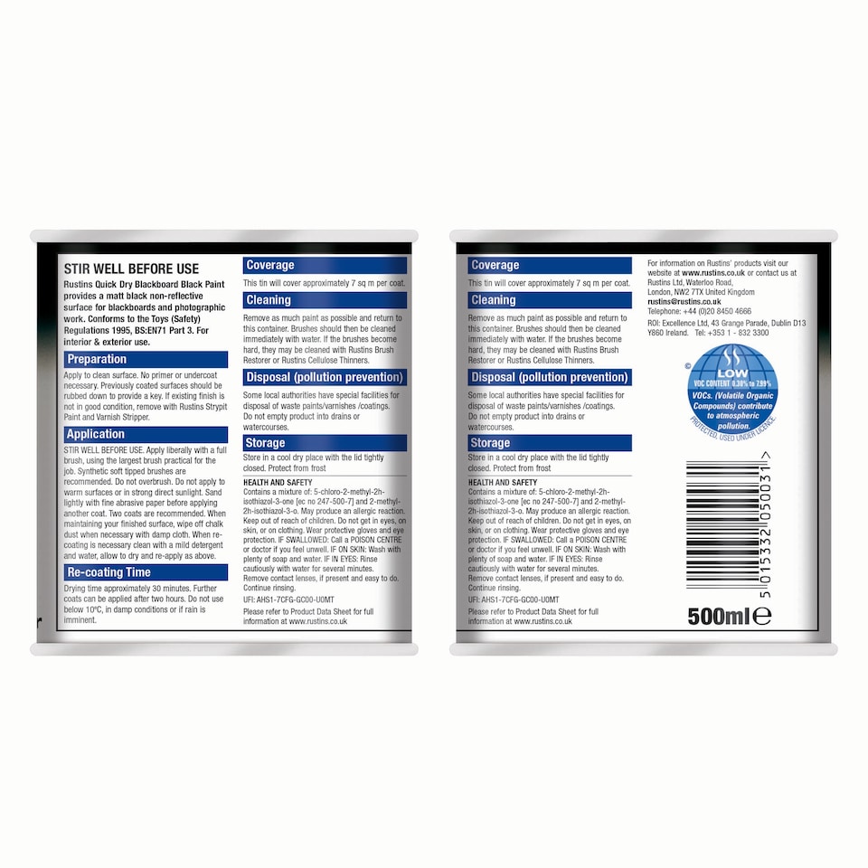 image 1 of Rustins - Quick Dry Blackboard Black 500ml
