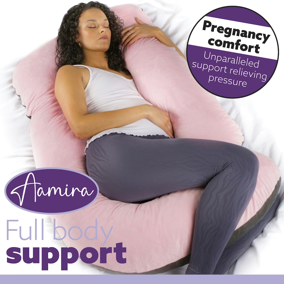 image 1 of Aamira J-Shaped Pregnancy Pillow Memory Foam Maternity Nursing Support Cushion Pink & Dark Grey | Grey | Grey | 140cm | 1