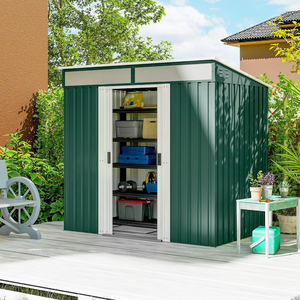 image 1 of Outsunny 6.5x4FT Garden Shed Lockable Metal Tool Shed Green