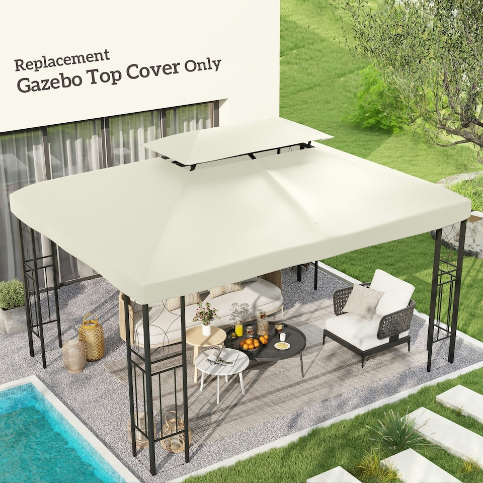image 1 of Outsunny 3x4m Gazebo Canopy Replacement Cover, 2 Tier Top Roof UV Cover Garden Patio Outdoor Sun Awning Shelters, Dark Grey TOP COVER ONLY