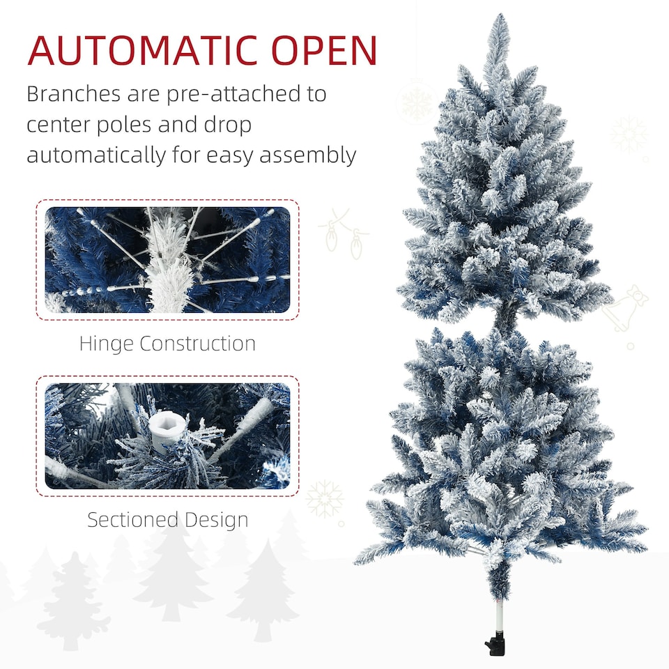image 1 of HOMCOM 5 Foot Artificial Blue Snow Flocked Christmas Tree with Hinged Branches