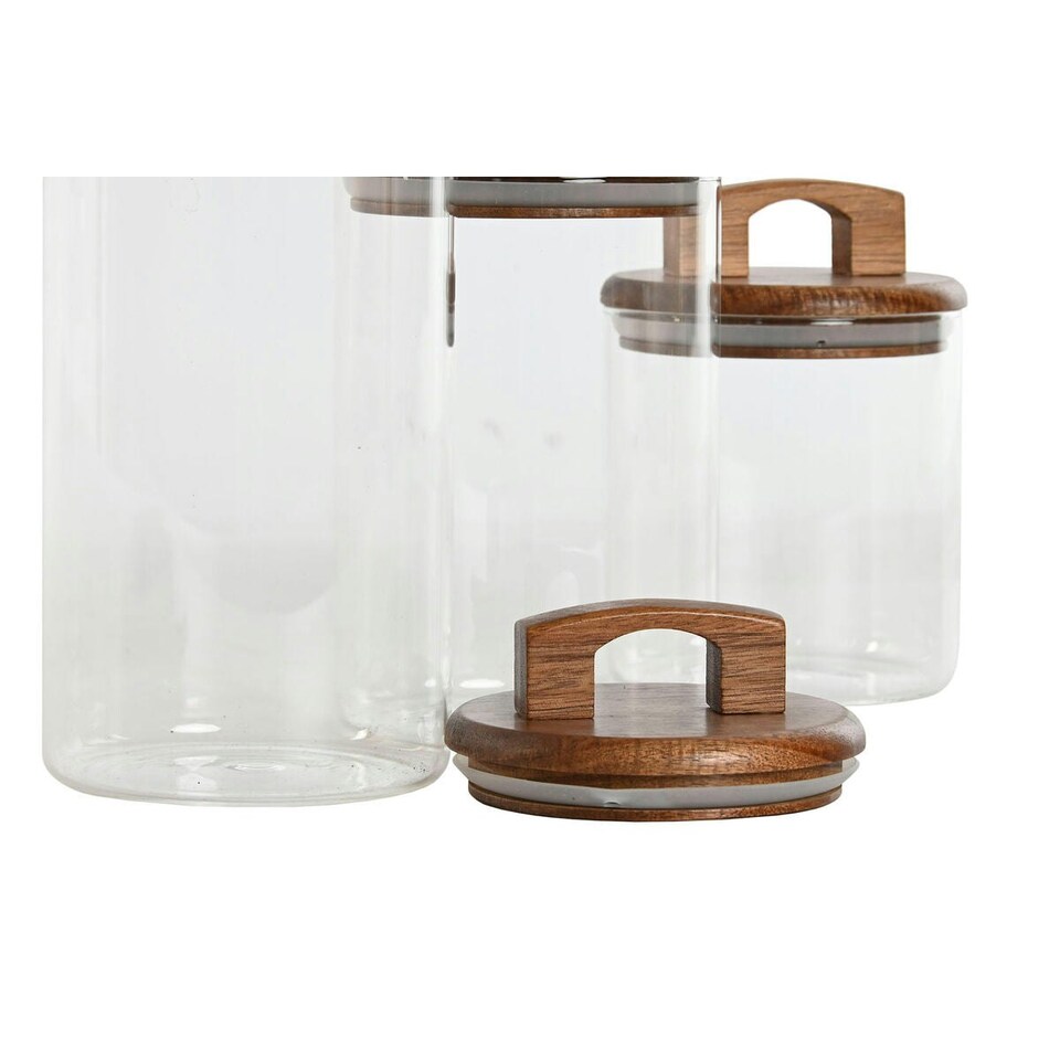 image 1 of 3 Tubs Home ESPRIT Brown Transparent Acacia Borosilicate Glass 650 ml 900 ml 1 L 3 Pieces
