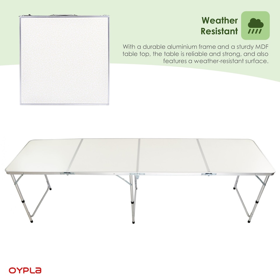 image 1 of 8ft Folding Outdoor Camping Kitchen Extending Work Top Table | White