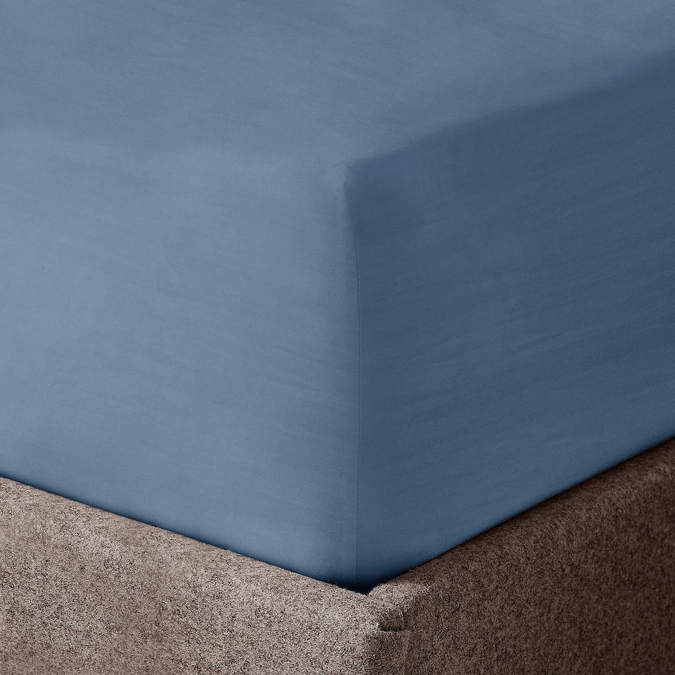 image 1 of Velosso Washed Linen Look Fitted Sheet Blue | Blue | King