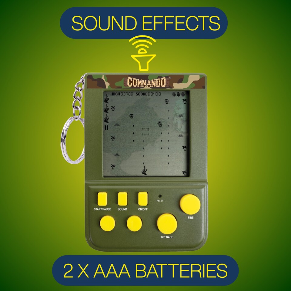 image 1 of Commando Keyring Arcade Game with LCD Screen & Classic Gameplay