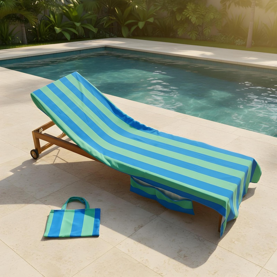 image 1 of OHS Stripes Beach Towel with Bag Quick Dry Absorbent Travel Spa | Multi | Blue/Green | One size