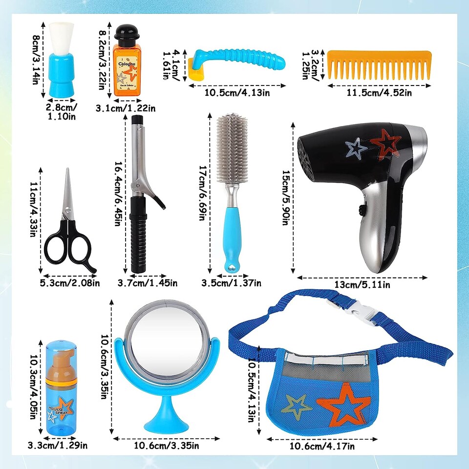 image 1 of Stylist Hairdresser Barber Salon Role Play Set with Working Hairdryer & Accessories for Kids