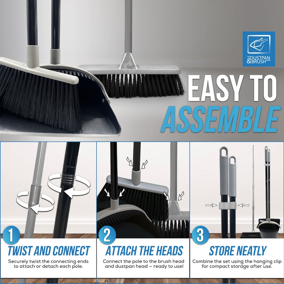 image 1 of Indoor Soft Bristle Broom & Swivel Dustpan Set Long Handle Cleaning Kit