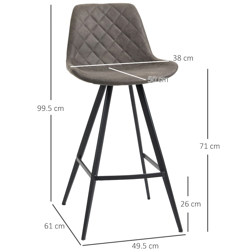 image 1 of HOMCOM Set Of 2 Bar Stools Vintage Microfiber Cloth Tub Seats Padded Steel Grey