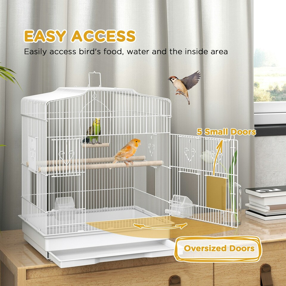 image 1 of PawHut 59cm Large Bird Cage with Perches, Food Bowls, Swing