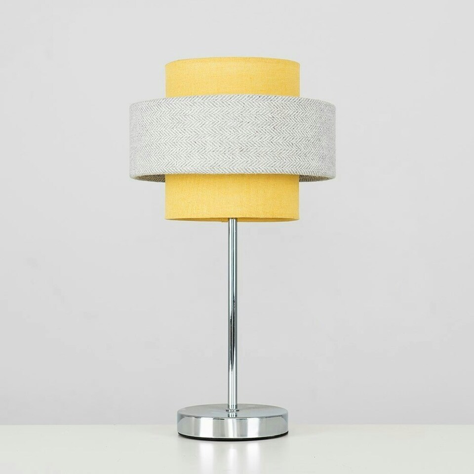 image 1 of ValueLights Modern Pair Of Chrome Touch Table Lamps With Mustard And Grey Shades