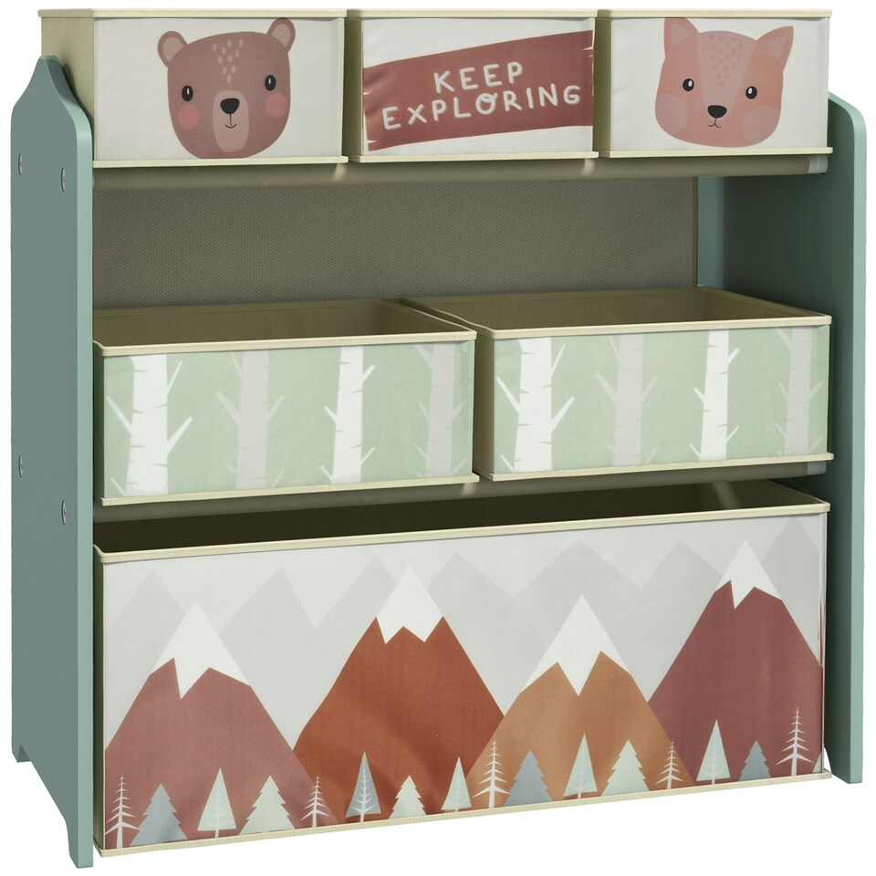 image 1 of ZONEKIZ Kids Storage Unit, Childrens Toy Storage Organiser, with 6 Fabric Bins 