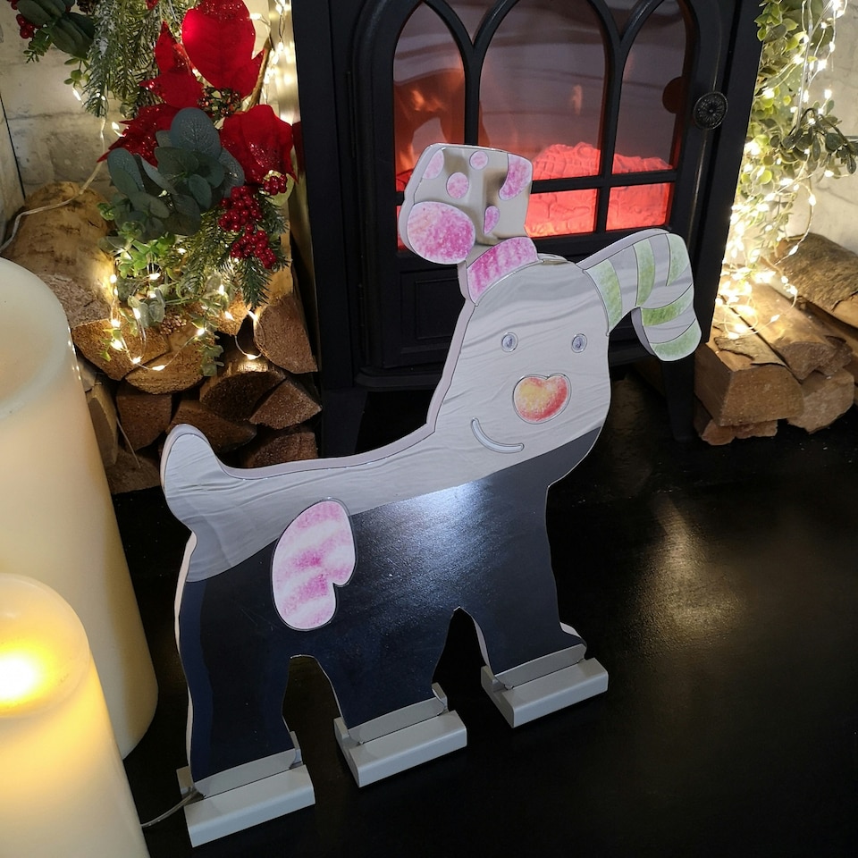 image 1 of 40cm LED Infinity Snowdog Christmas Decoration with Wooden Base