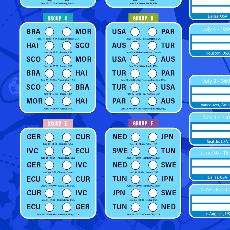 image 1 of World Football Championship Cup 2026 A2 Fixture Wall Chart