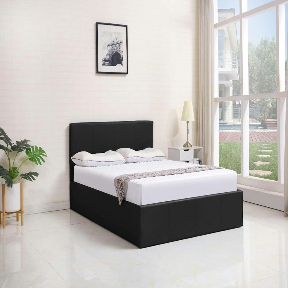 image 1 of Ottoman Storage Bed black 4ft small double velvet cushioned bedroom