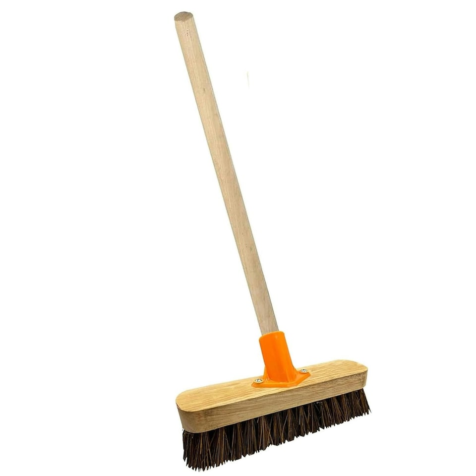image 1 of 1 x 12" Traditional Bassine Wooden Indoor Outdoor Garage, Warehouse, Yard Sweeping Brush With Handle & Support Bracket
