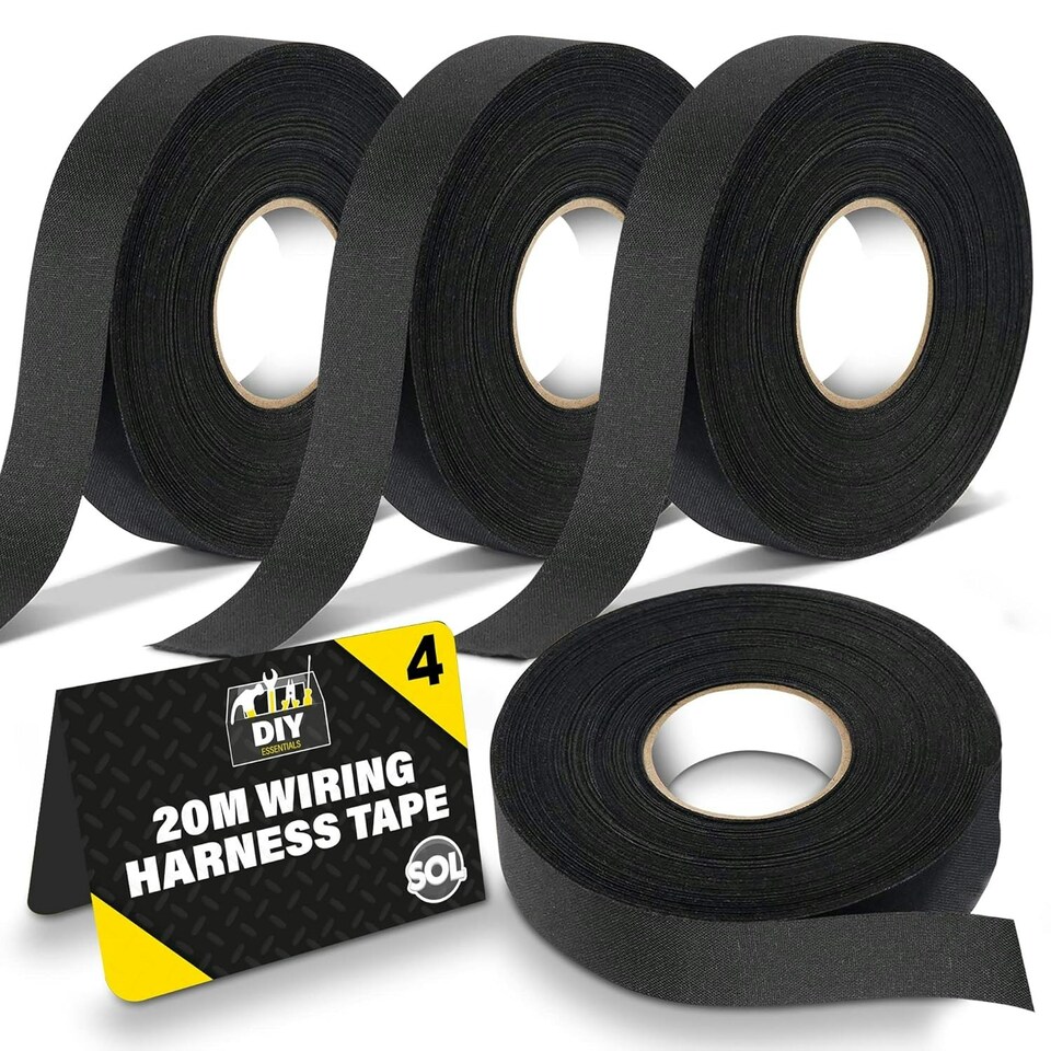 image 1 of SOL 4pk 20m Wiring Harness Tape, Black Loom Binding Felt for Cars, Motorcycle