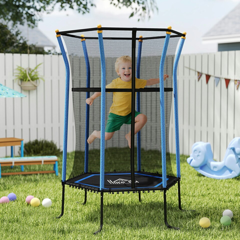 image 1 of HOMCOM 5.4FT Kids Trampoline with Enclosure Indoor Outdoor Blue