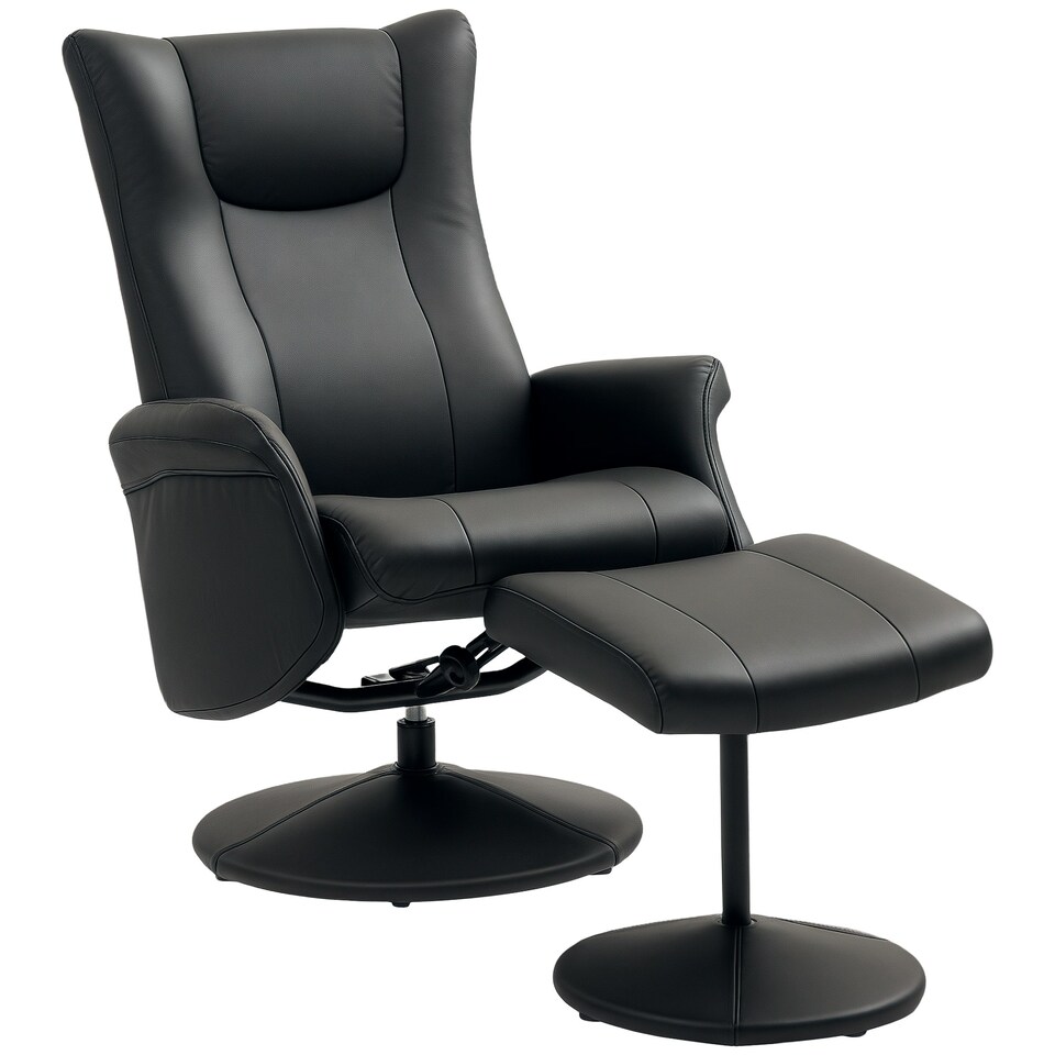 image 1 of HOMCOM Swivel Recliner Chair with Footstool and Adjustable Back, Black 