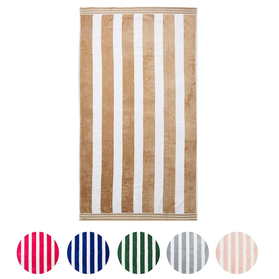 image 1 of Cabana Stripe Large Beach Towel - 100% Cotton | Brown | Taupe | One size
