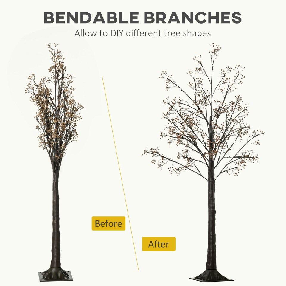 image 1 of HOMCOM 5ft Artificial Tree with Warm White LED Lights, Baby Breath Flowers