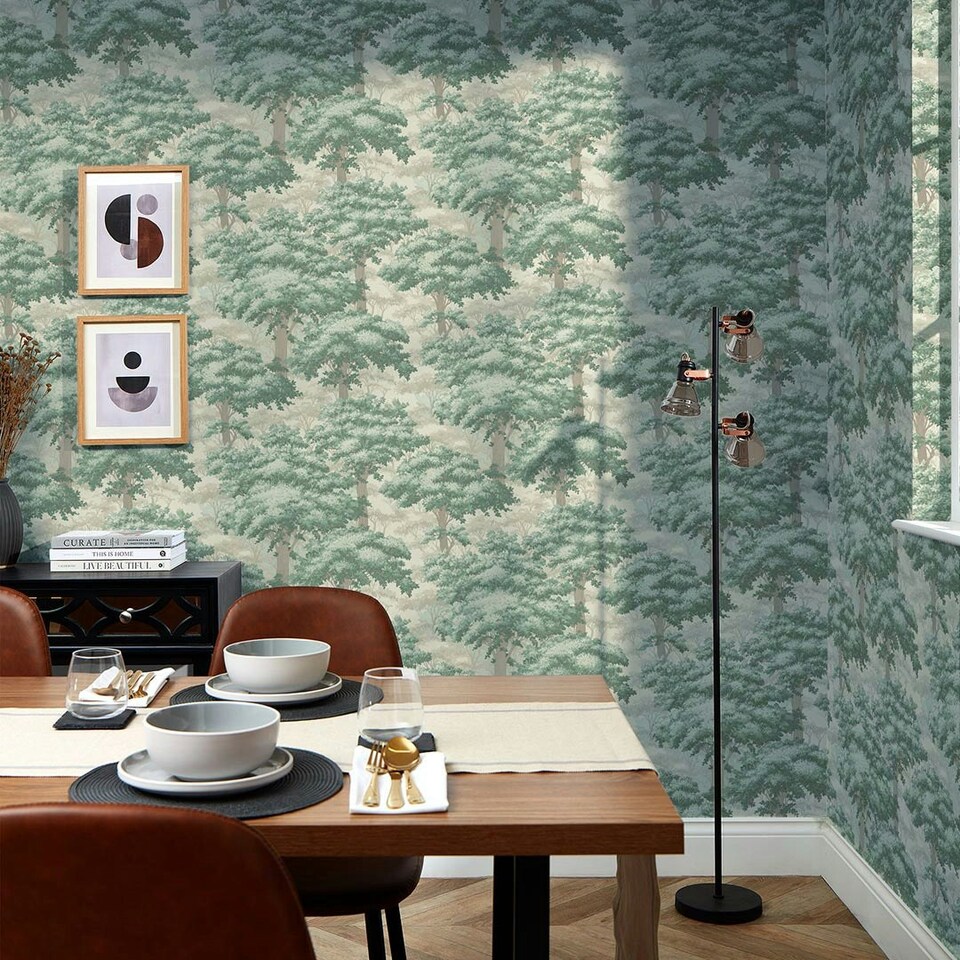 image 1 of New Forest Toile Wallpaper in Green Multi
