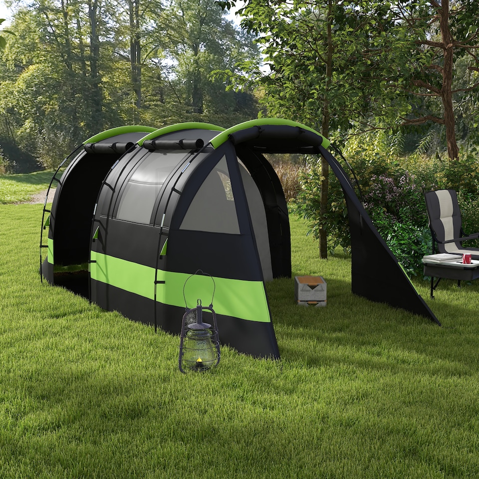 image 1 of Outsunny Blackout Camping Tent with Bedroom & Living Room for 4-5 Person, Black