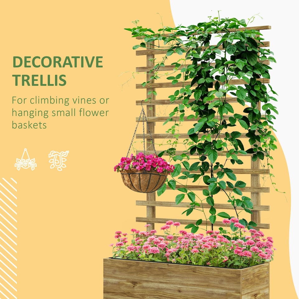 image 1 of Outsunny Garden Wooden Trellis Planter Box Raised Bed with 4 Wheels