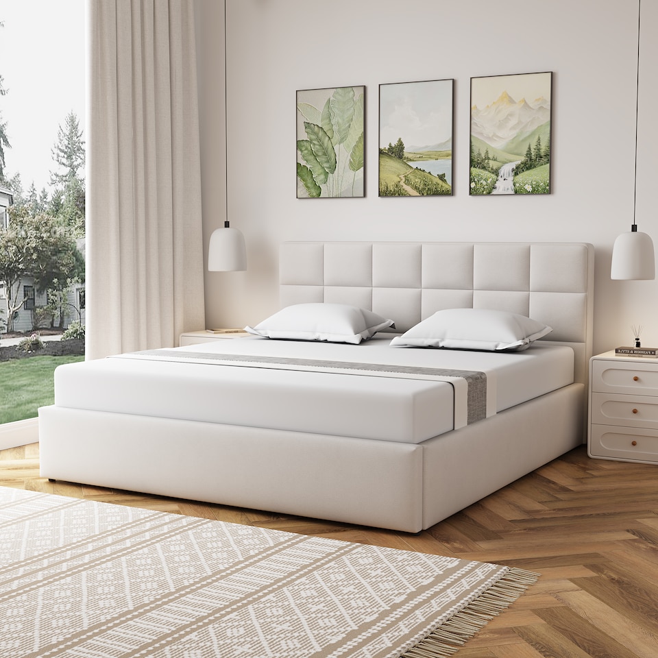 image 1 of Richwood Fabric 180cm Superking Ottoman Bed Frame with Storage - Beige