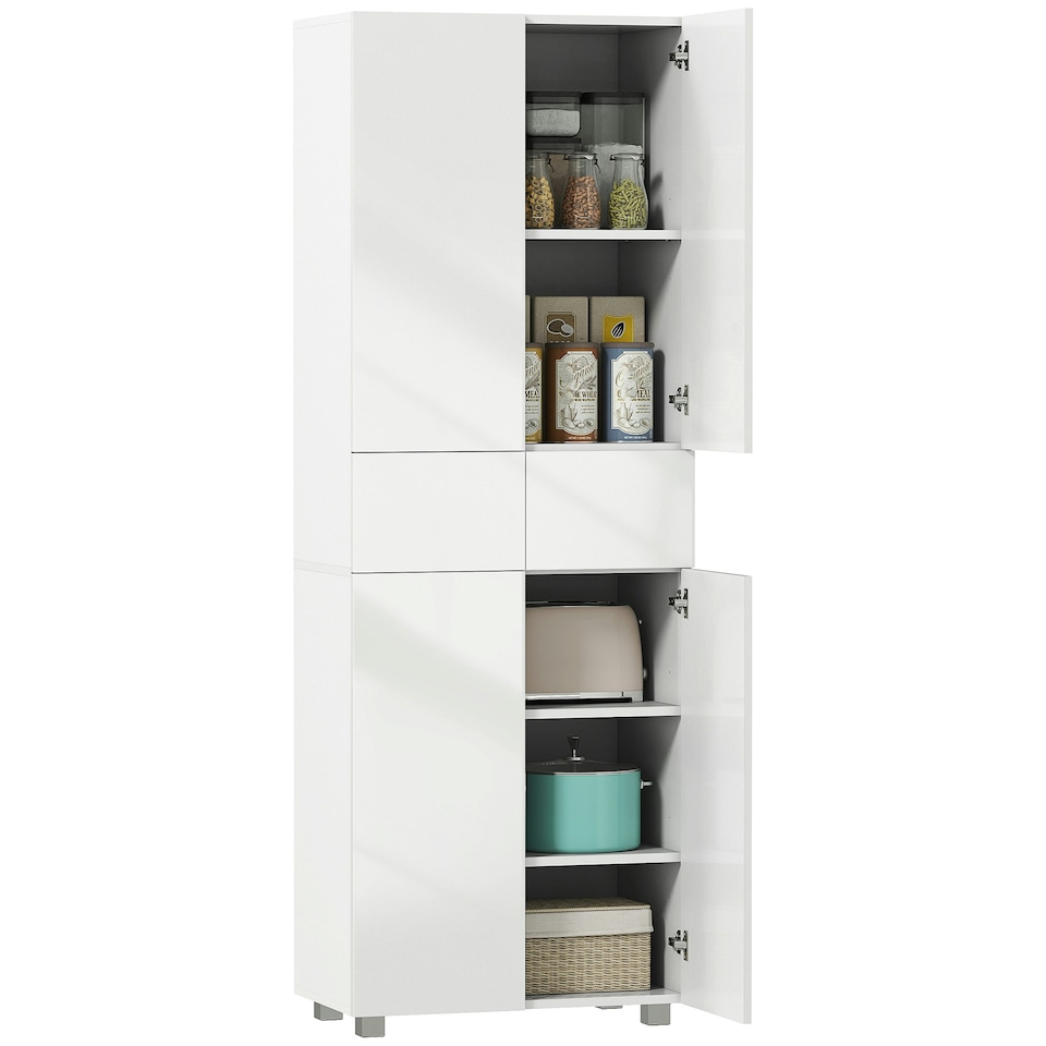 image 1 of HOMCOM Kitchen Cupboard Storage Cabinet Push Open Doors and Drawers, White