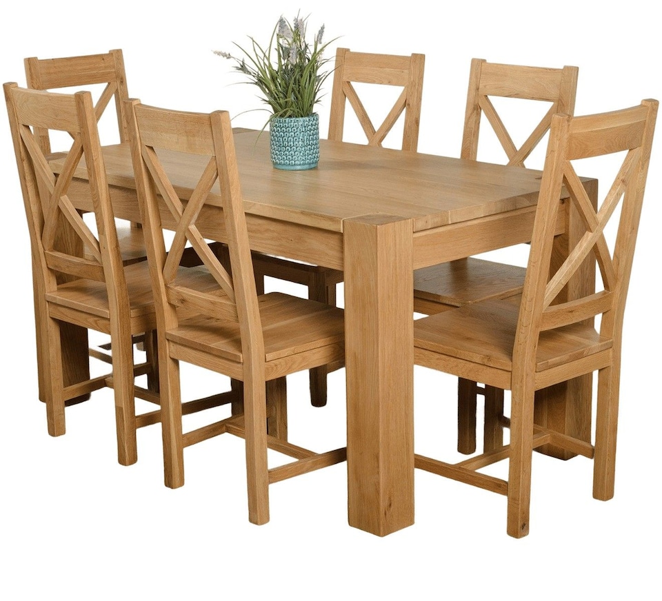 image 1 of Kuba 150 x 85 cm Chunky Medium Oak Dining Table and 6 Berkeley Chairs | Brown | Brown