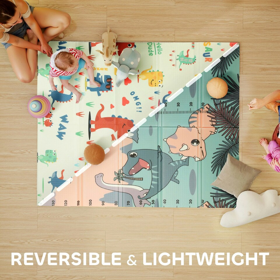 image 1 of AIYAPLAY Baby Play Mat, Double Sided Crawling Mat, Dinosaur Theme