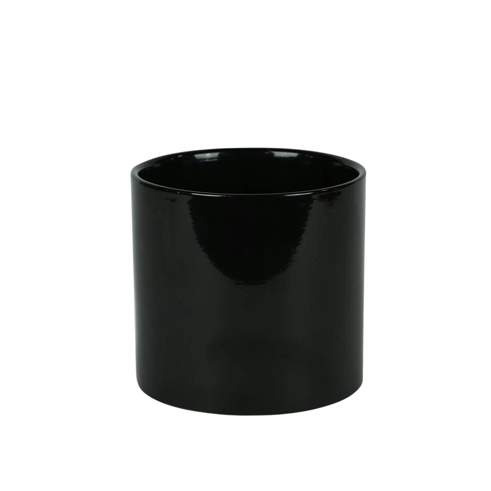 image 1 of Modern Glossy Black Ceramic Indoor Planter, Cachepot - H13 x W13.5cm Black