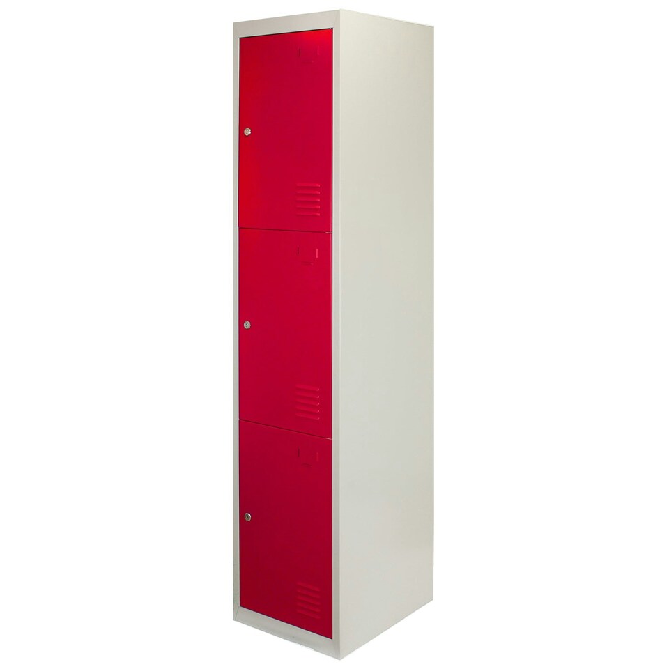 image 1 of Metal Storage Lockers - Three Doors, Flatpacked, Red Red