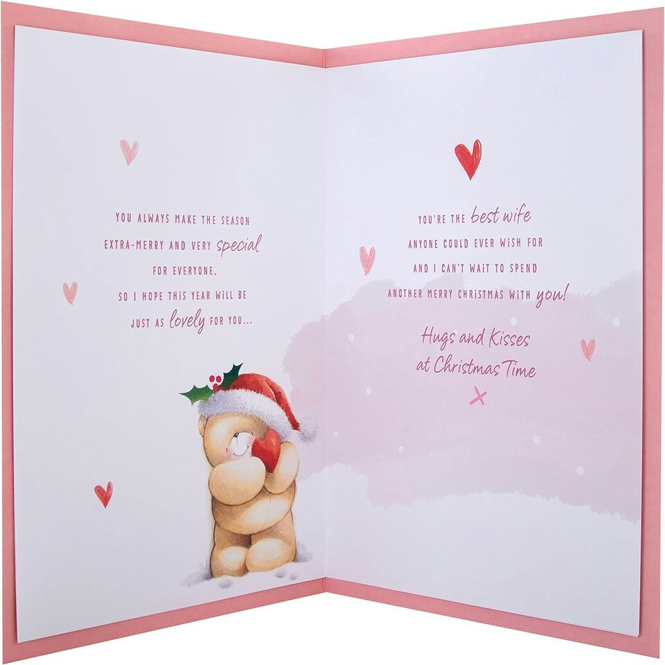 image 1 of Cute Forever Friends Bear in Wreath Design Boxed Christmas Card for Wife