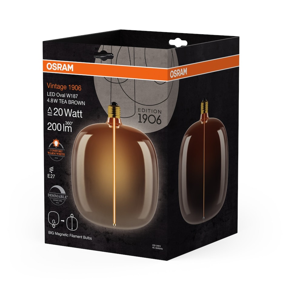 image 1 of Osram Vintage 1906 Big Oval 20 Magnetic DIM Lamp 4.8W 818 Tea Brown E27