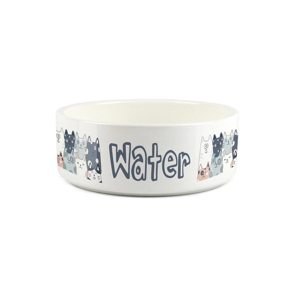 image 1 of Funny Cats Small Ceramic Water Bowl - White Drinking Dish For Cats