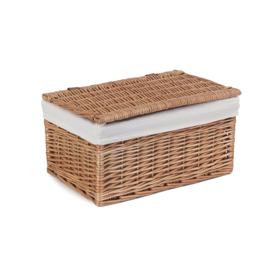 image 1 of Light Steamed Cotton Lined Wicker Storage Basket Brown | Brown | S