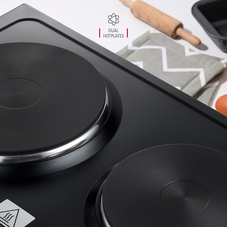 image 1 of NETTA 45L Electric Mini Oven with Double Hotplate, Grill, Adjustable Temperature and 120‑Minute Timer - 2850W