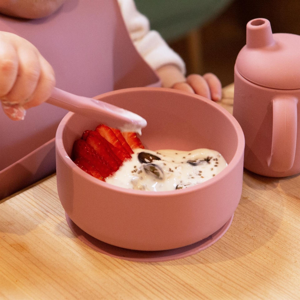 image 1 of Tiny Dining Silicone Weaning Spoon - Dusty Rose - Children's Baby Toddler Soft Curved Feeding Weaning Cutlery