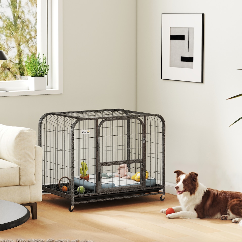 image 1 of PawHut Heavy Duty Dog Crate, Large Dog Cage with Wheels and Tray