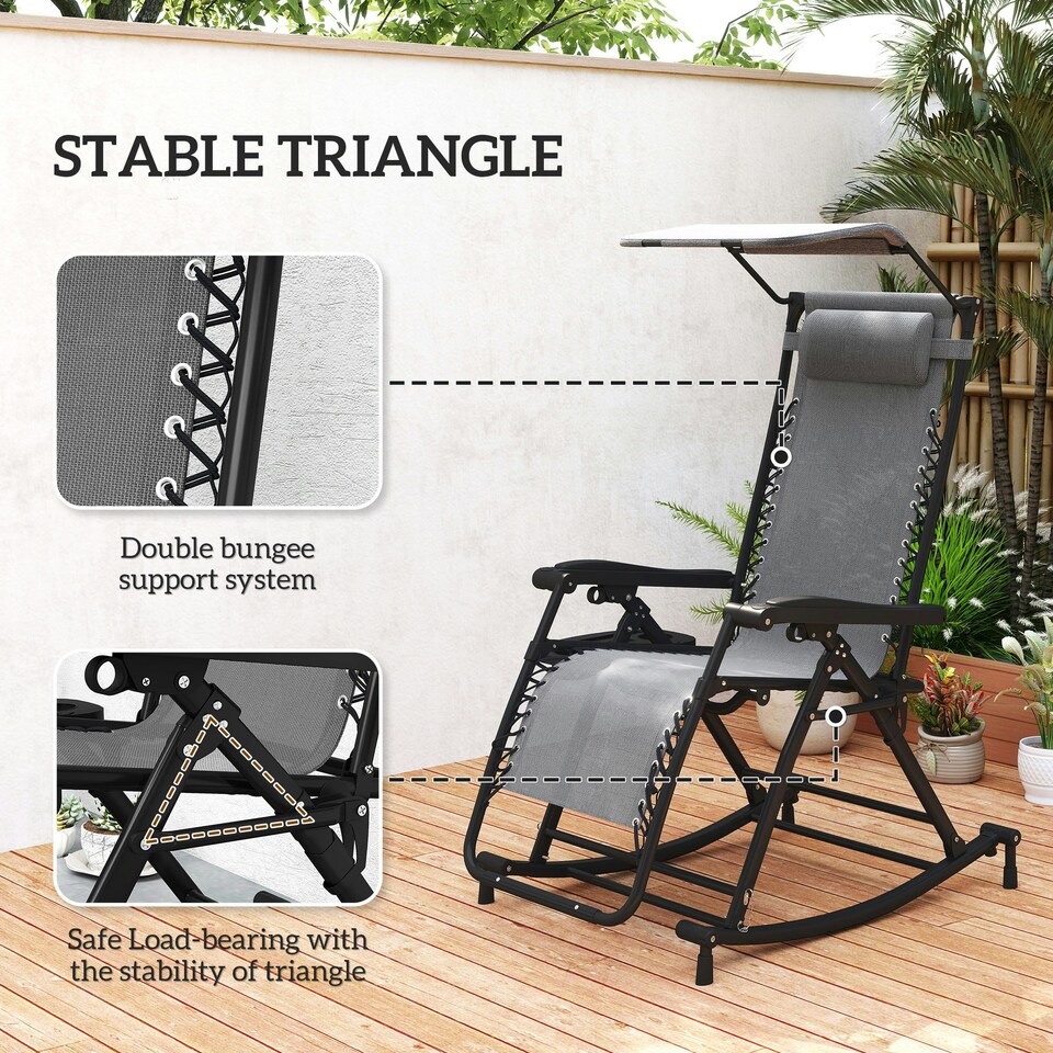 image 1 of Outsunny Folding Recliner Chair Outdoor Lounge Rocker Zero-Gravity Seat, Grey