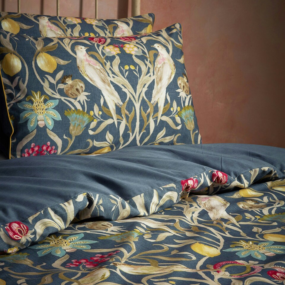 image 1 of Edinburgh Weavers Liberty Floral Birds Luxury Cotton Double Duvet Cover Set