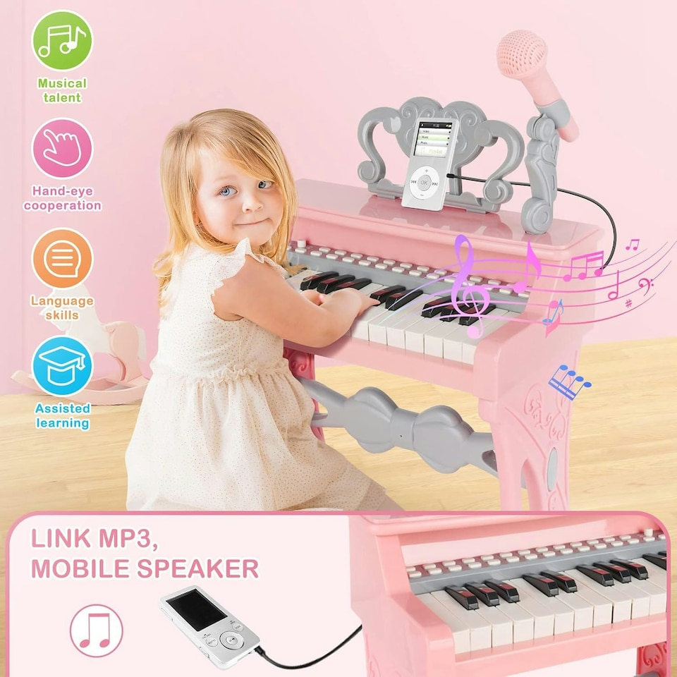 image 1 of Piano Toy 25 Keys Music Toy Instruments with Microphone Piano Keyboard Toy