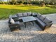 image 2 of Fimous Outdoor Lounge Sofa Set Wicker PE Rattan Garden Furniture Set with Rectangular Dining Table Reclining Chair 2 Side Tables Dark Grey Mixed