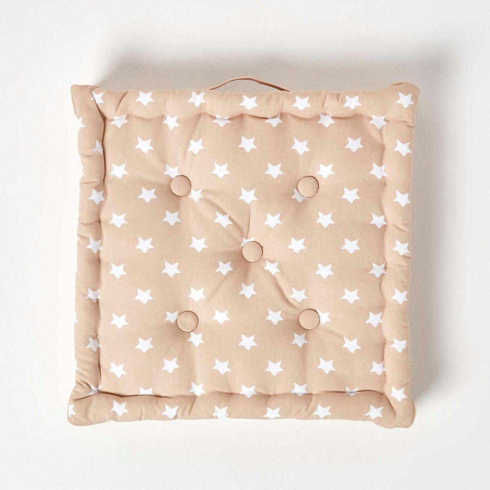 image 1 of Homescapes Cotton Beige Stars Floor Cushion - 50 x 50 cm | Cream | Beige | 50 x 50 cm