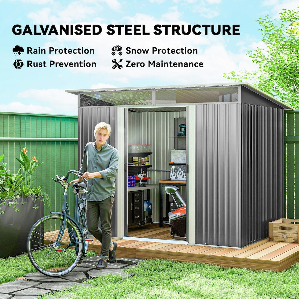 image 1 of Outsunny Garden Shed Outdoor Storage Tool Organizer w/ Double Sliding Door Grey