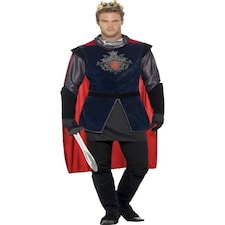 Deluxe King Arthur Costume - Black - with Top - Cape - Gloves - Bootcovers & Crown - 43417L L